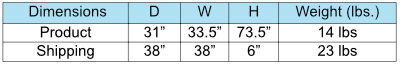 chart for 12-Slot Black Floor Stand 31" Prize Wheel